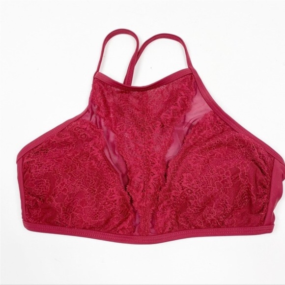 Target Xhilaration red lacy mesh padded small high neck bikini top - Picture 1 of 11